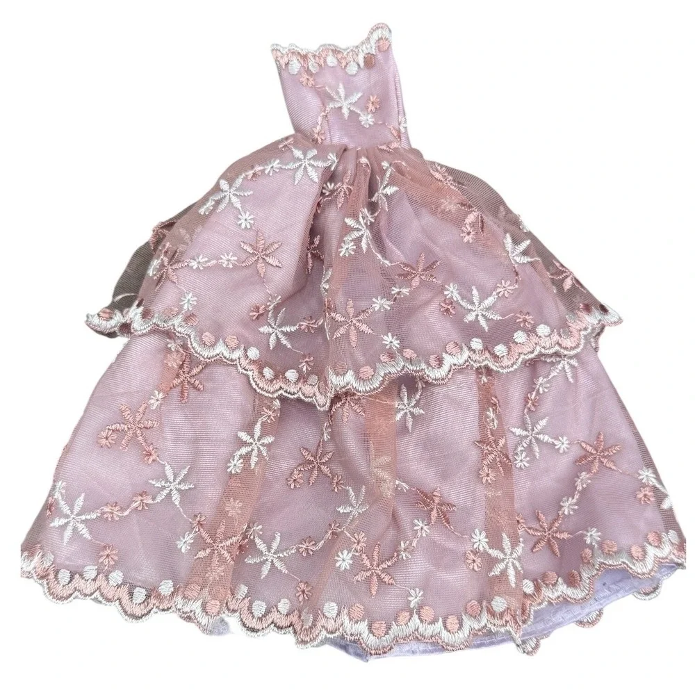 Lot of 4 Barbie Doll Ball Gowns Pink White Red Yellow Lace Satin Formal Dresses